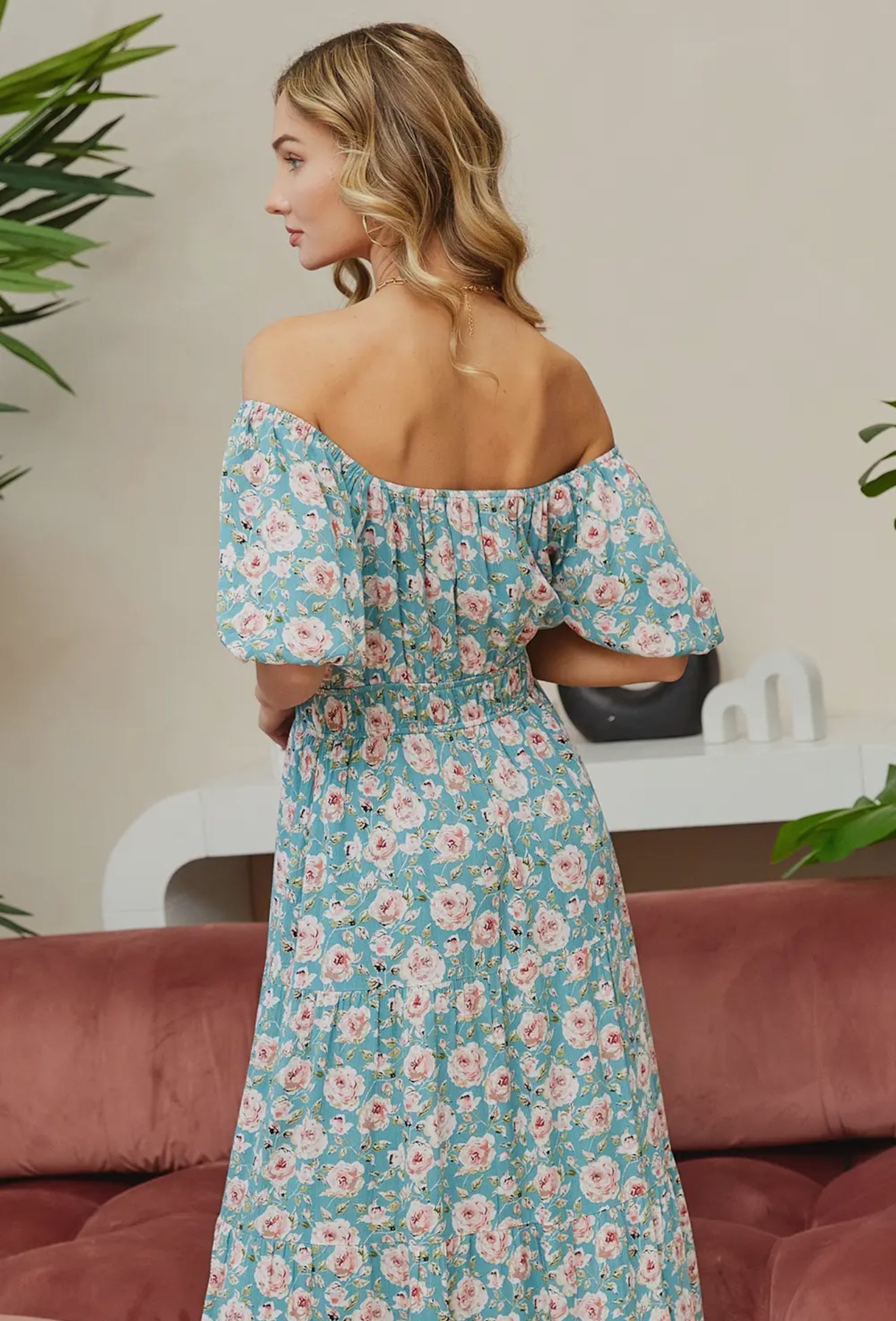 Floral Elastic Waist Midi Dress