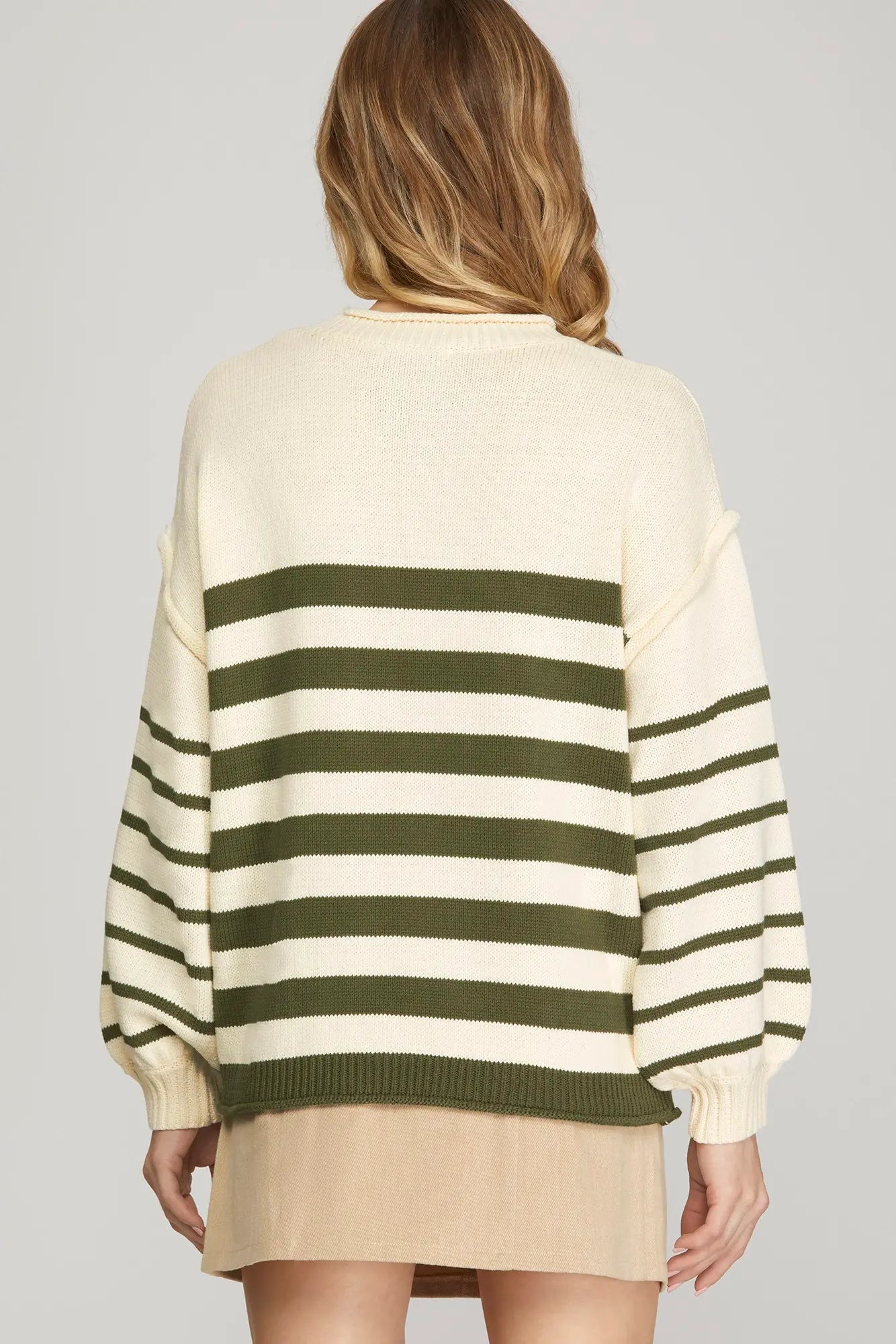 Olive & Ivory Oversized Striped Sweater