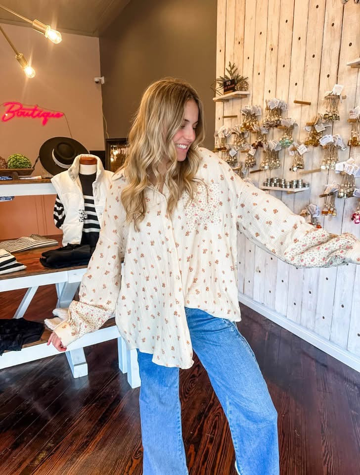 Oversized Wildflower Button Top