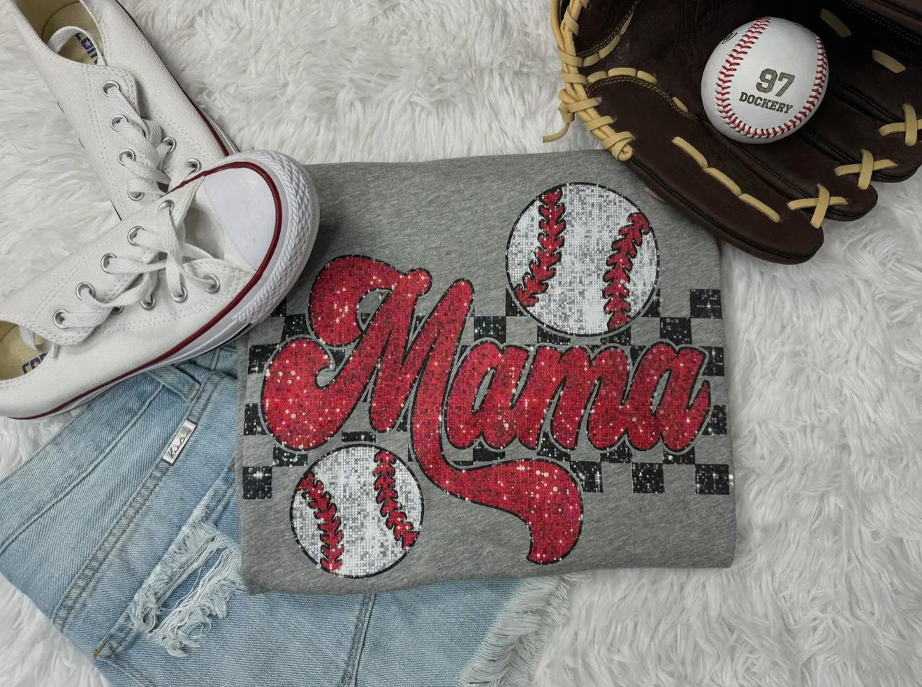 Baseball Mama Sequined Checker T-Shirt