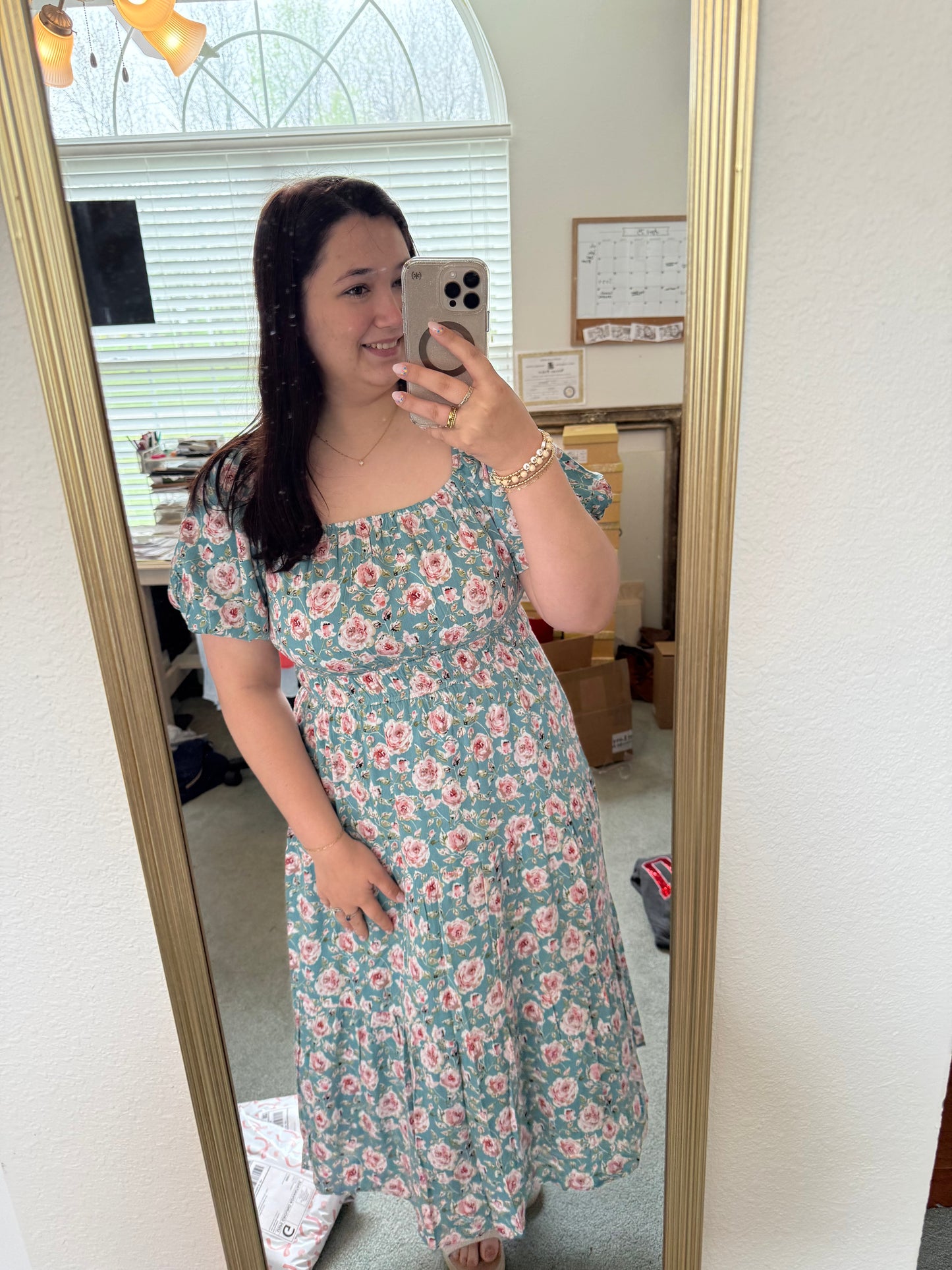 Floral Elastic Waist Midi Dress