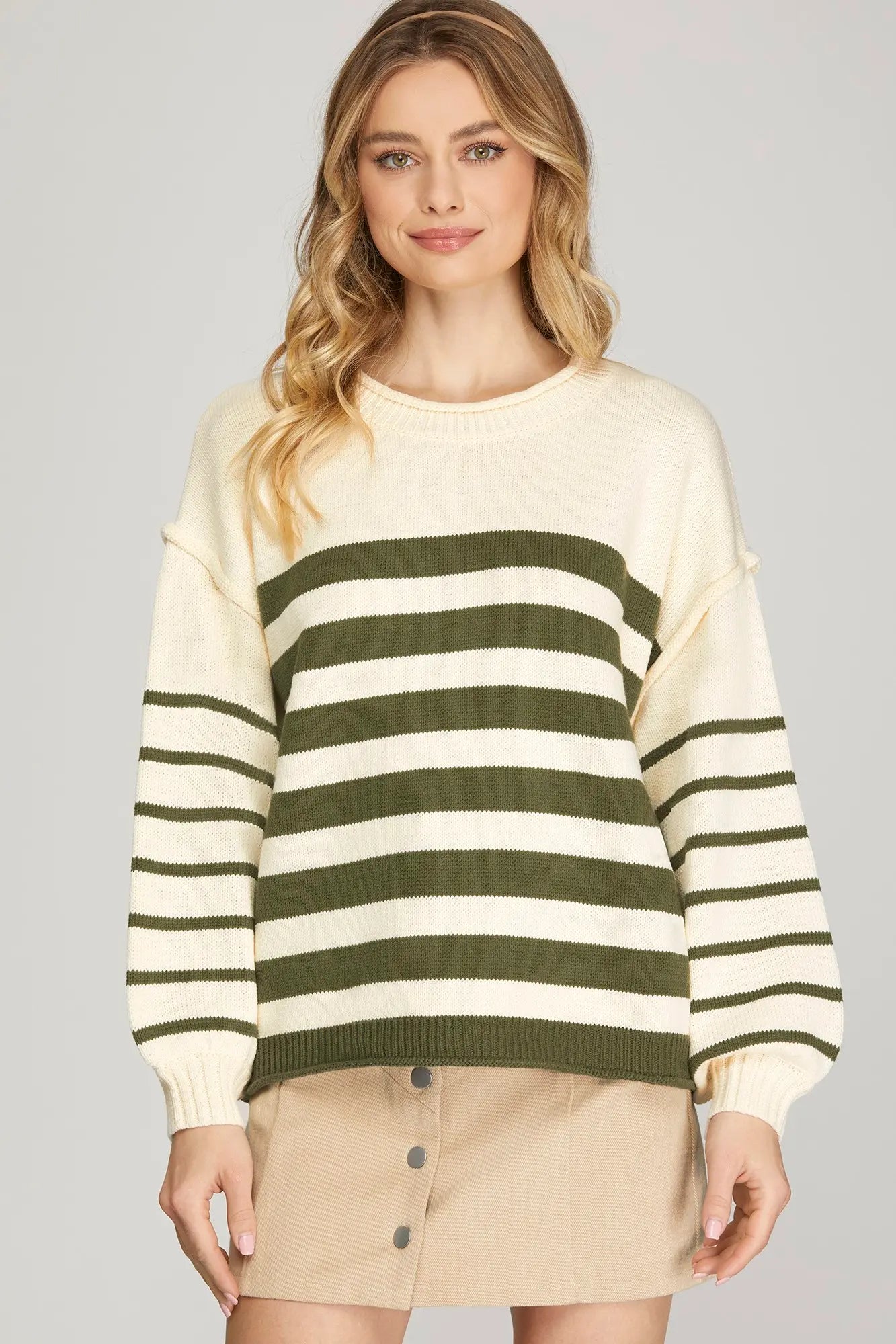 Olive & Ivory Oversized Striped Sweater