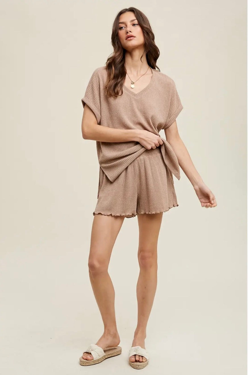 Mocha Ribbed Knit Two Piece Set
