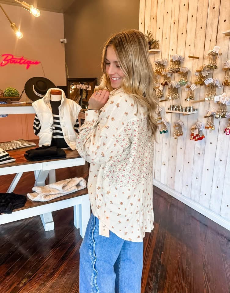 Oversized Wildflower Button Top