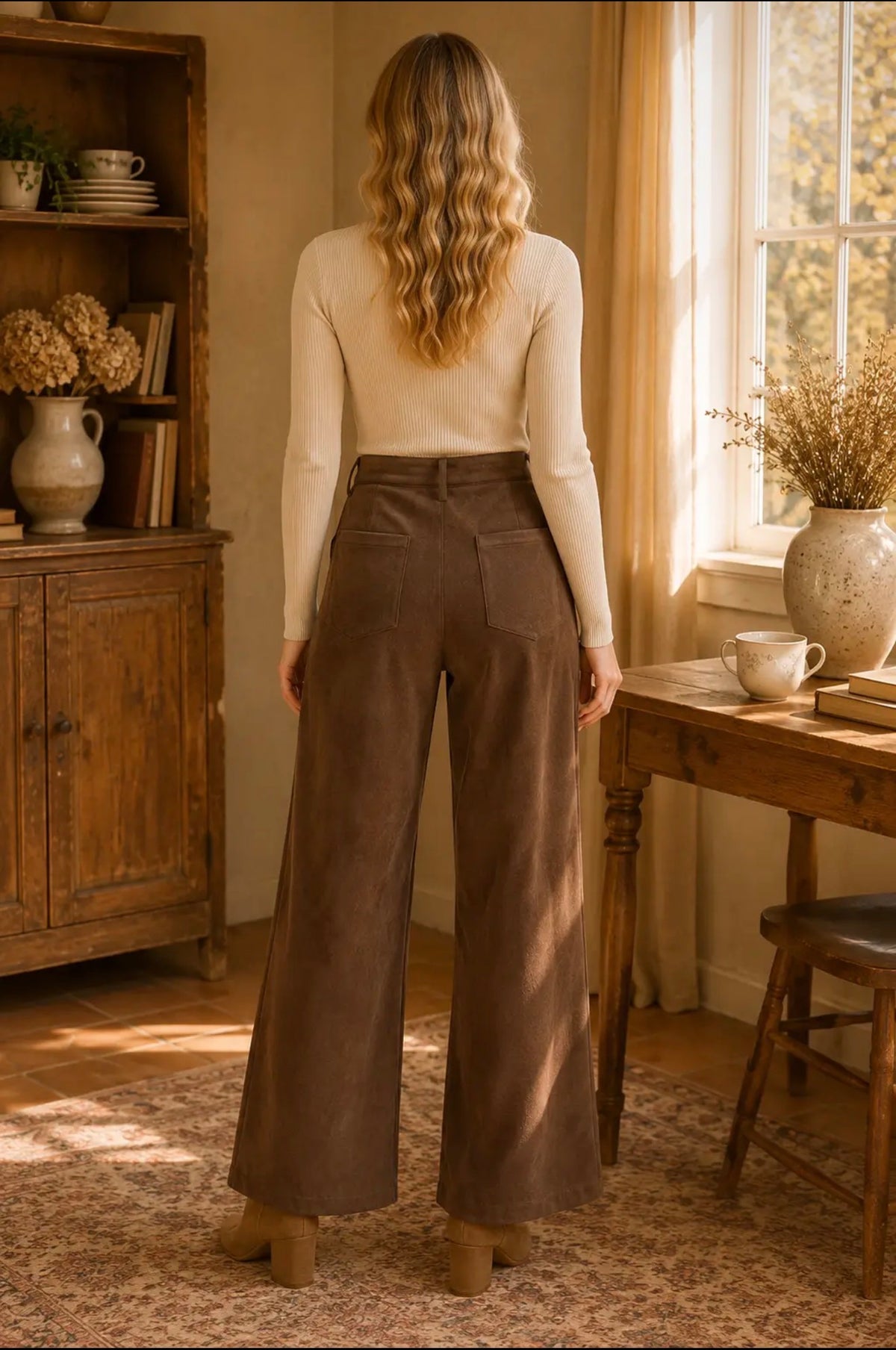 Drawstring Waist Wide Leg Knit Pants