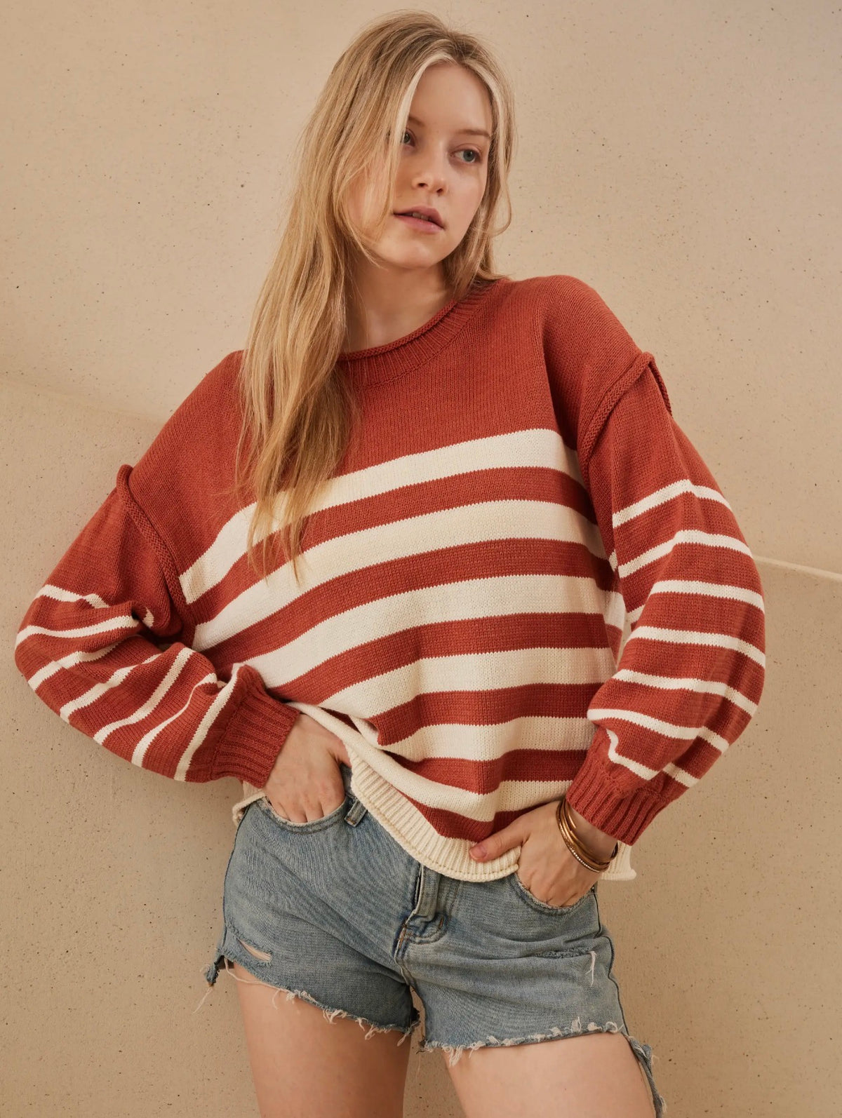 Rust Stripe Loose Fit Sweater