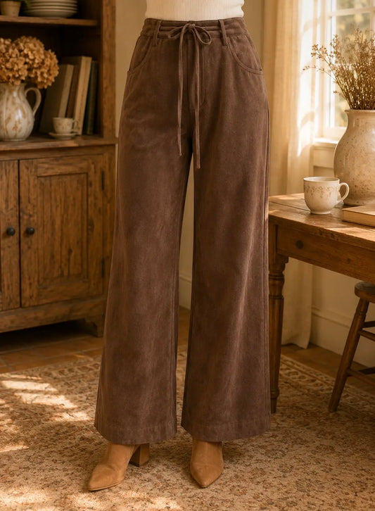 Drawstring Waist Wide Leg Knit Pants