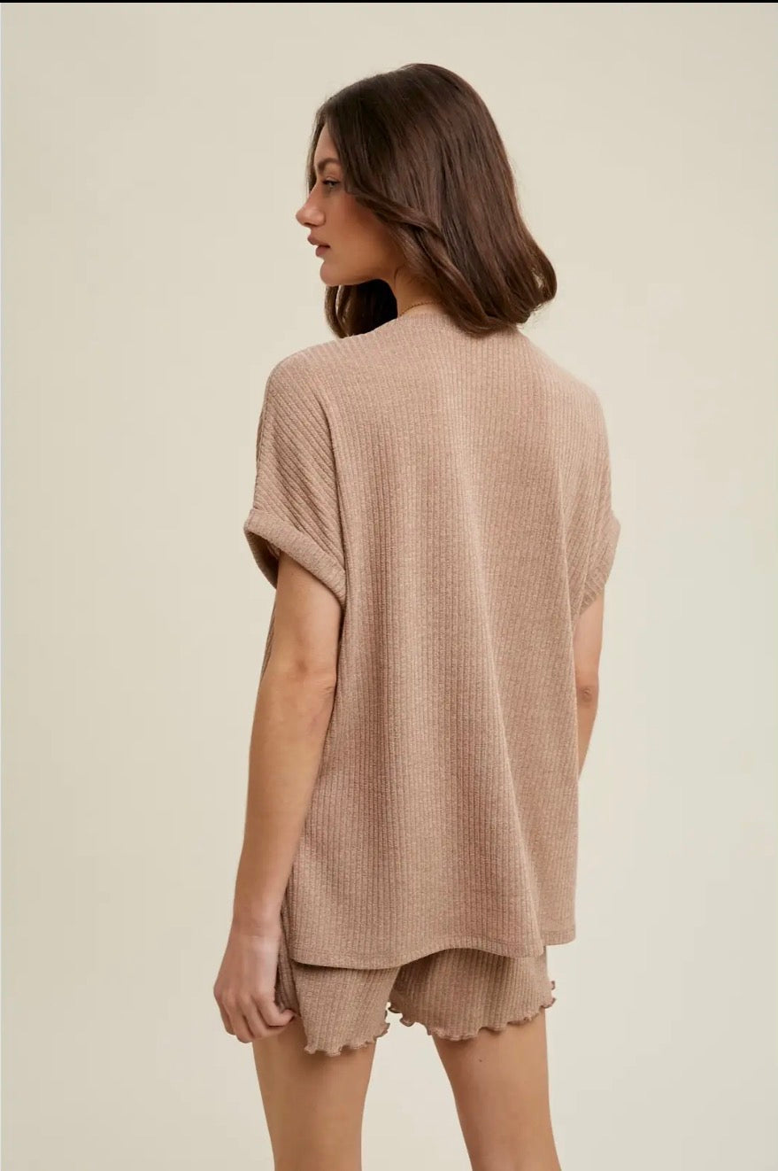 Mocha Ribbed Knit Two Piece Set