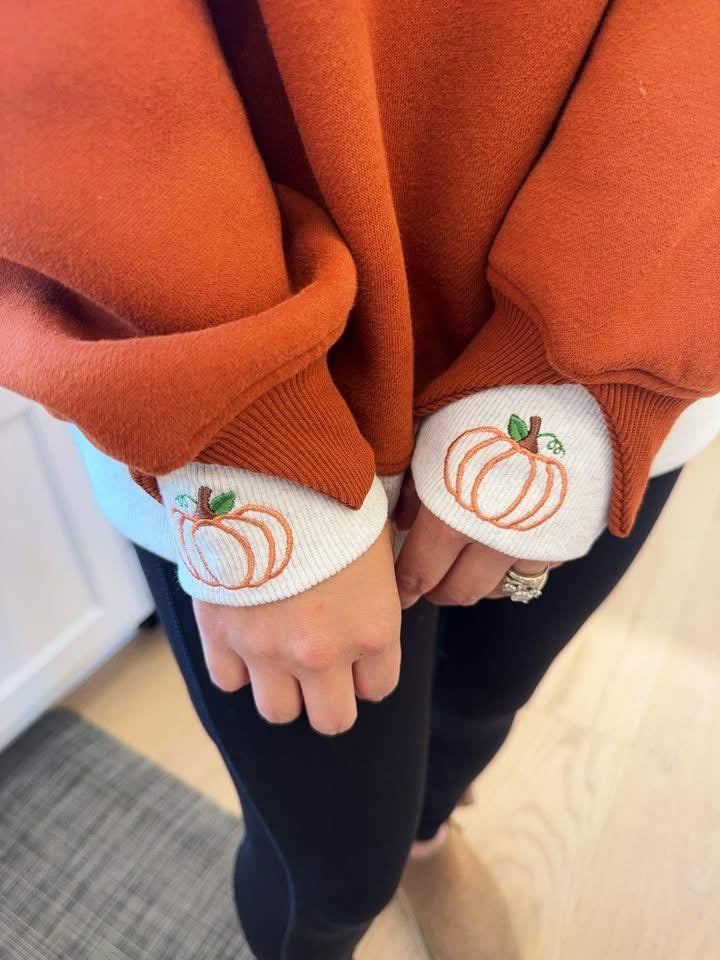 Pretty Little Pumpkins Double Cuff Embroidered Crew