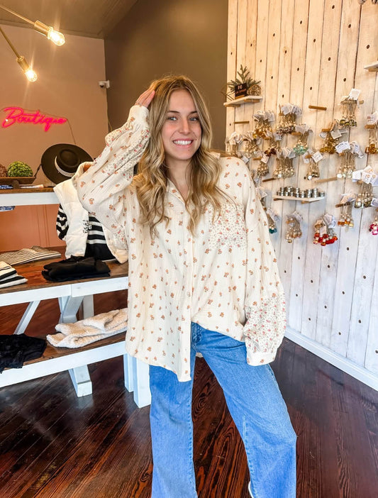 Oversized Wildflower Button Top