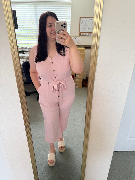 Pink Button-Up Jumpsuit