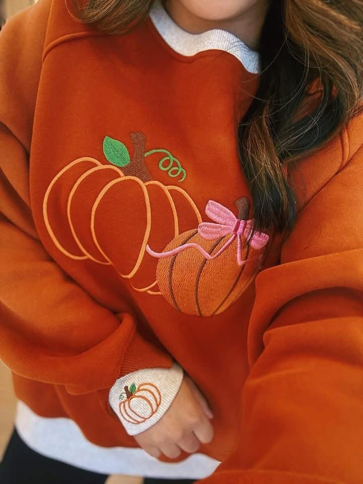 Pretty Little Pumpkins Double Cuff Embroidered Crew