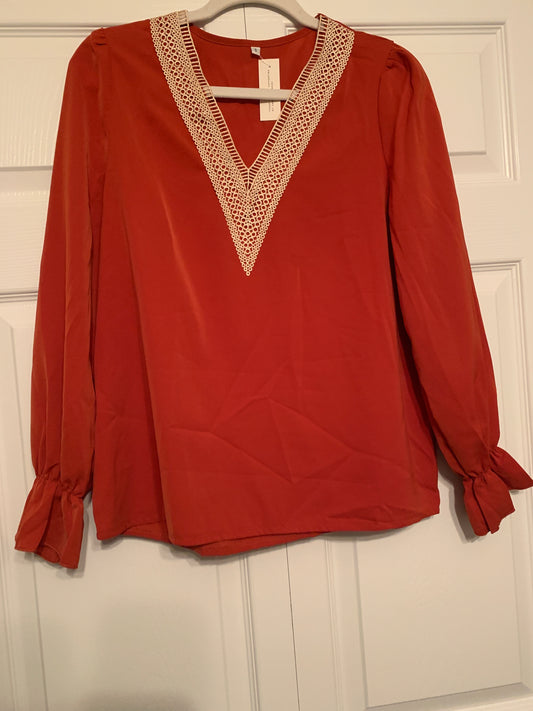 V-Neck Ruffle Sleeve Blouse