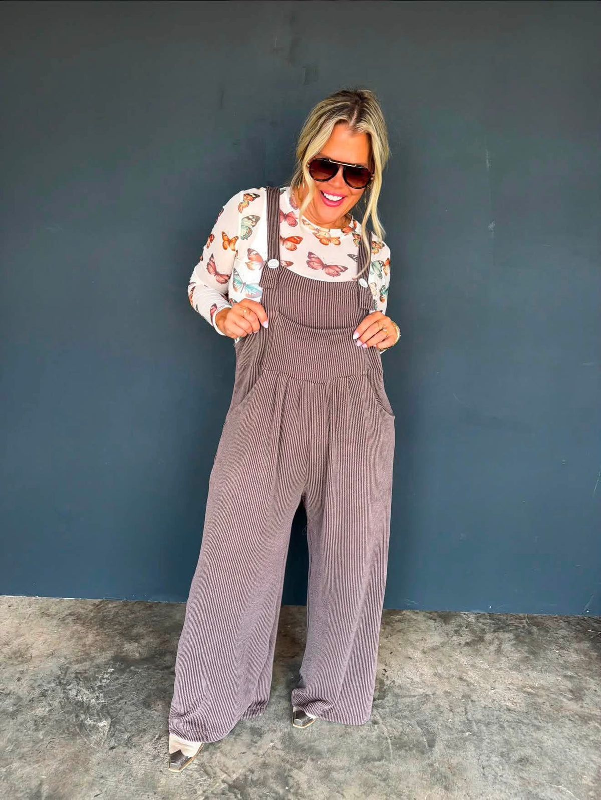 Brown Karli Ribbed Overalls