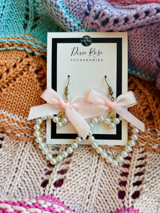 Pearl Heart Bow Earrings