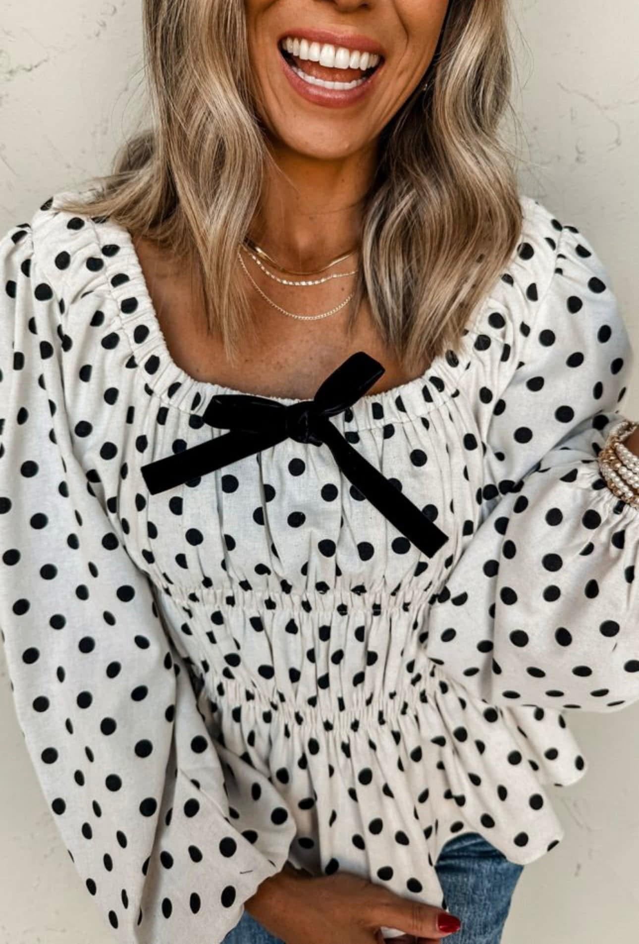Polka Dot Smocked Blouse
