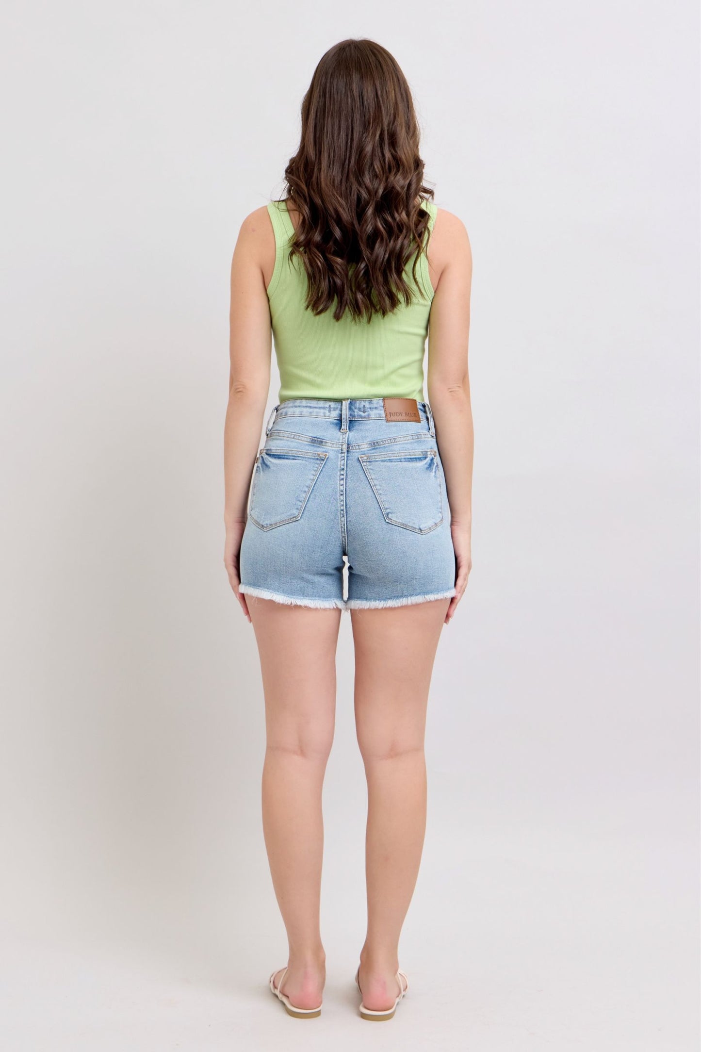 Judy Blue High Waist Tummy Control Light Destroy & Fray Hem Shorts