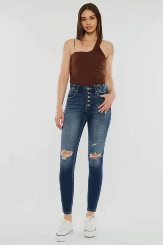 Kancan Exposed Button High-Rise Super Skinny Jeans