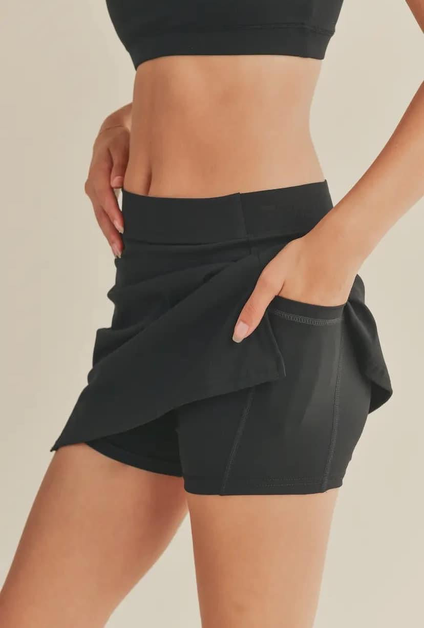 Black High-Waist Tennis Skort