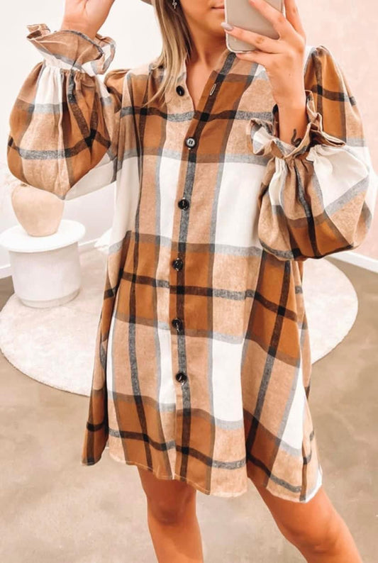 Plaid Ruffled Sleeve Dress