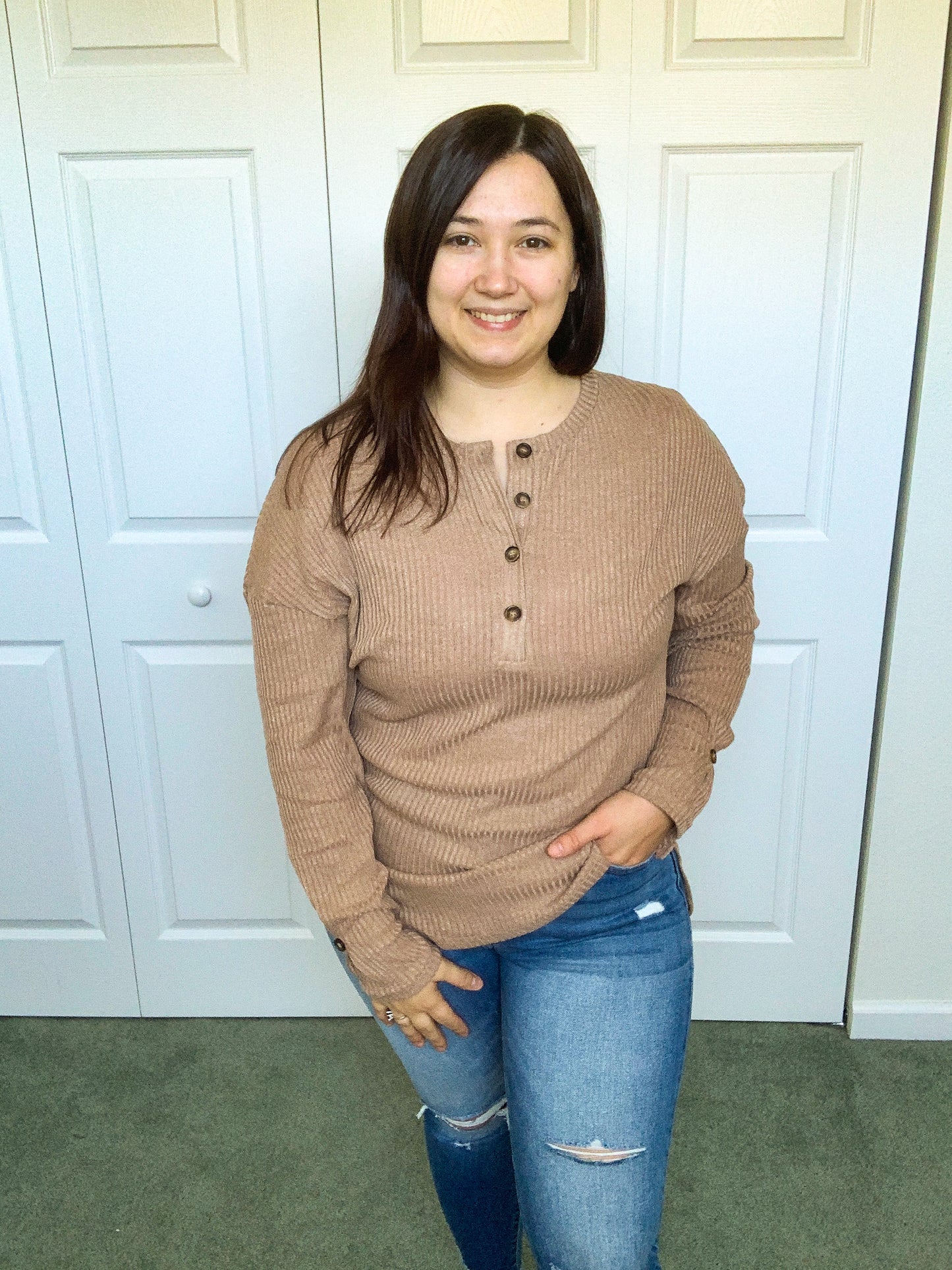 Khaki Henley Top